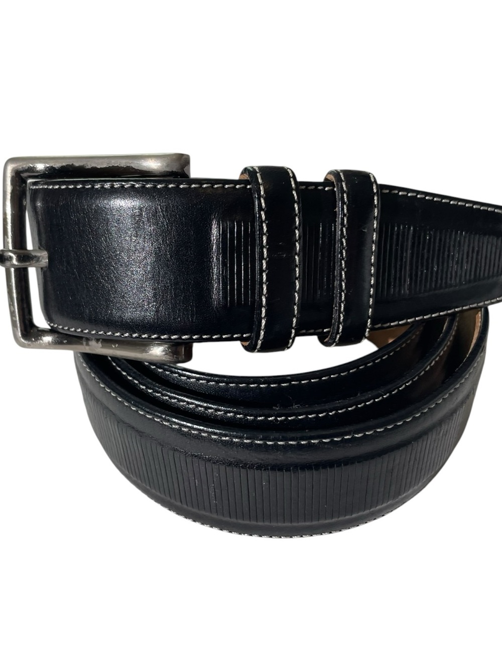 MEZLAN Mens Calf Leather Textured Dress Belt Black 8853/35 S" Sz 42 Made Spain
